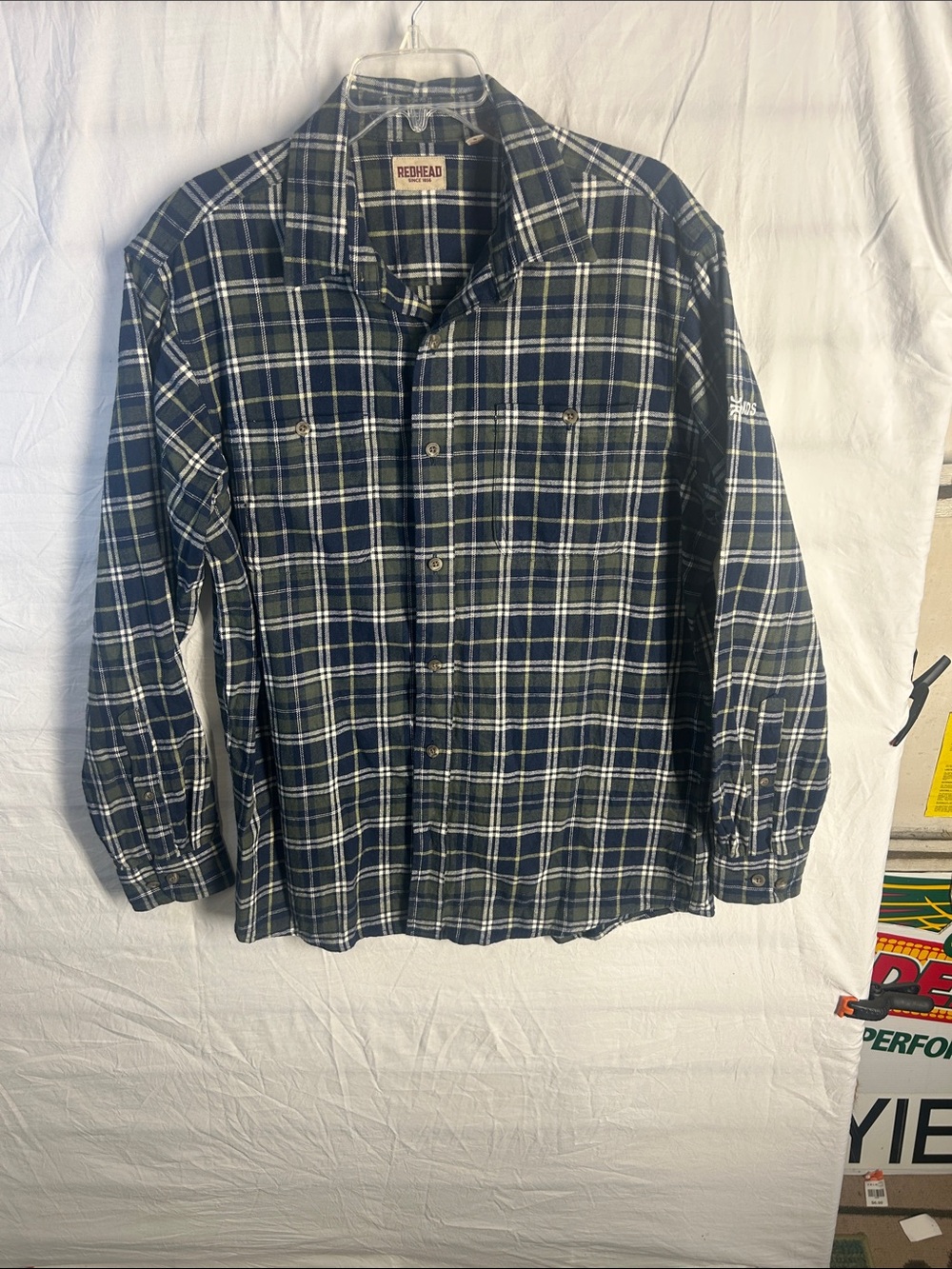 RedHead Men's Navy and Green Plaid Long-Sleeve Button-Down Shirt